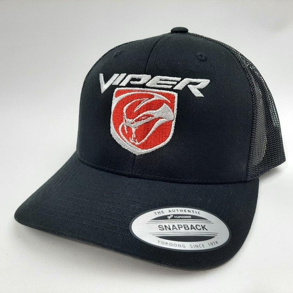 Dodge Viper Red Embroidered Black On Black Mesh Curvebill SnapBack - Picture 1 of 4